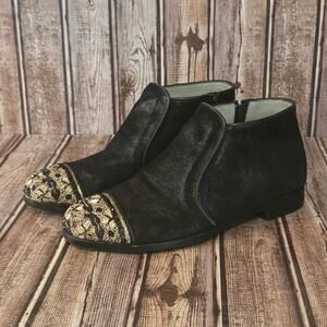 Sz 39 / 8.5 Meher Kakalia Black Leather Embroidered Cap Toe Ankle Boots VGUC!